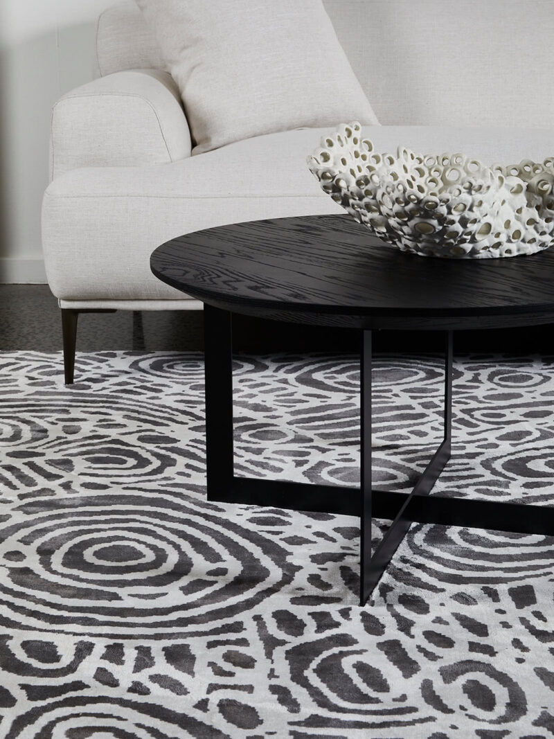 Kwerralya by Charmaine Pwerle - Indigenours rug design with black and white pattern